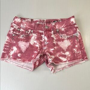 Miss Me Distressed Raw Hem Jean Shorts, Red Tye Die Acid Wash, Style JE1063H3